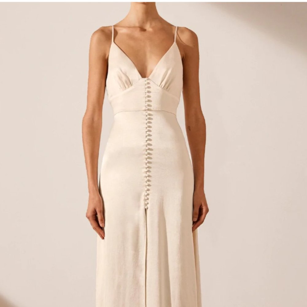 Shona Joy La Lune Cocktail Midi Dress in Cream